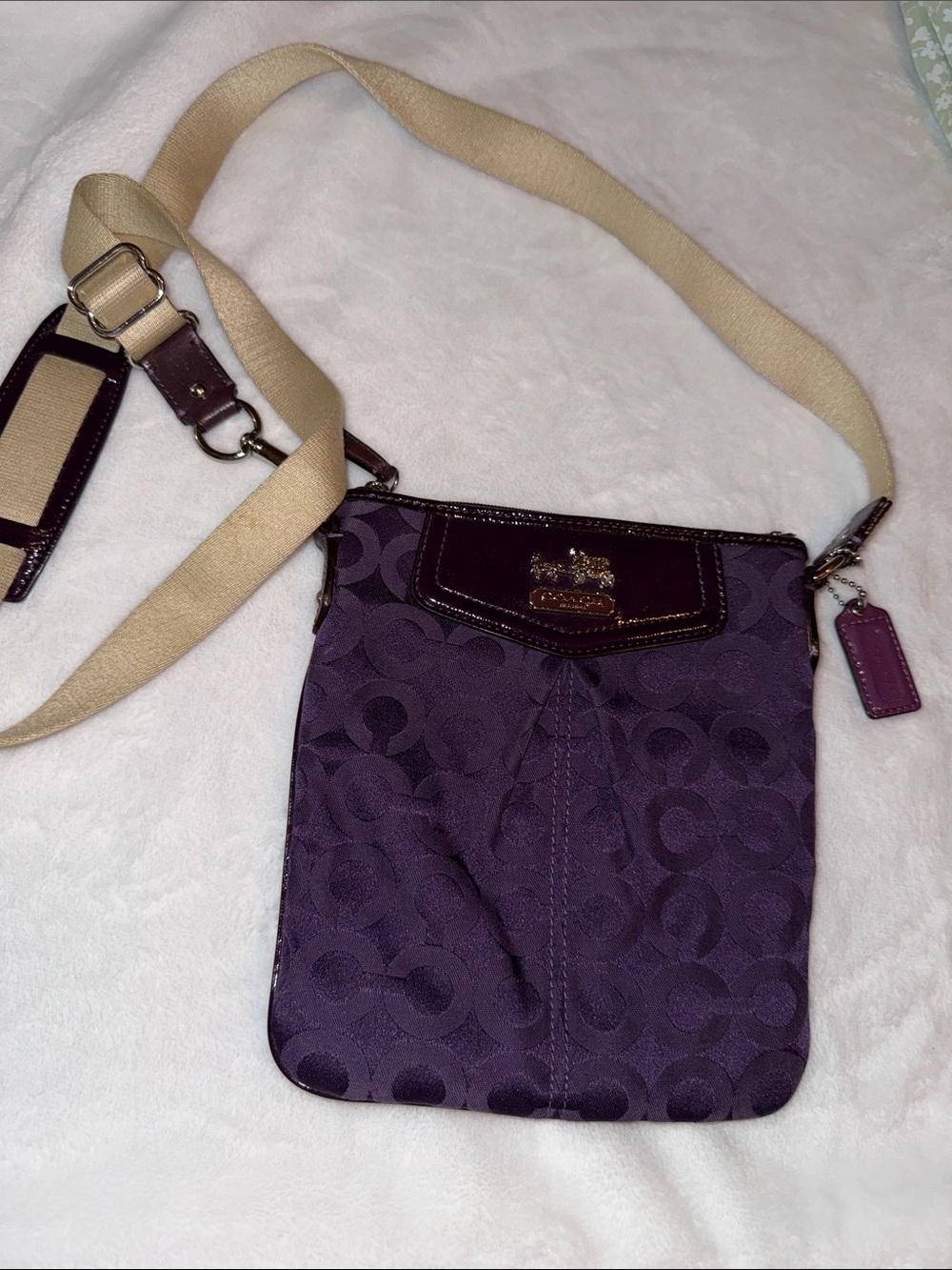 Coach Purple Signature Crossbody with Beige Strap